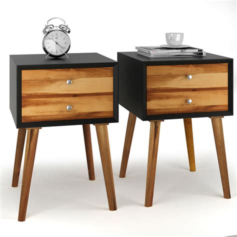 gymax pcs wooden nightstand mid century  side table living room