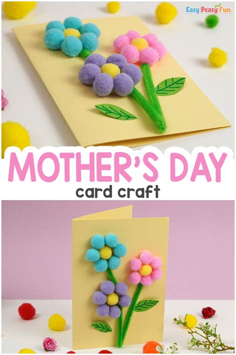 diy mothers day card pom pom flowers easy peasy  fun