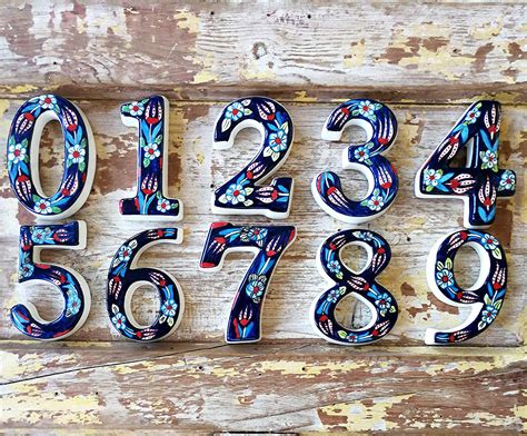 cute decorative house numbers handmade ceramic colorful floral pattern  design interior