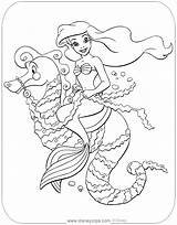 Coloring Ariel Seahorse Pages Mermaid Riding Little Disneyclips Disney Flounder Color Horse Giant sketch template