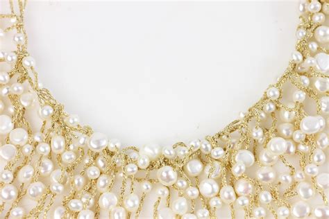 lot detail waterfall style pearl necklace with 14k chain