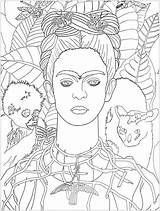 Frida Colorare Adulti Kahlo Obra Khalo Opera Justcolor Cuadros Paintings Autoportrait Colouring Preescolar Adultes Colibri Adulte sketch template