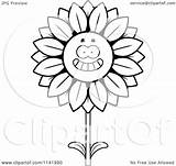 Sunflower Cartoon Clipart Smiling Character Happy Thoman Cory Bored Mad Outlined Coloring Vector Surprised Drawing Royalty Clipartof Getdrawings sketch template