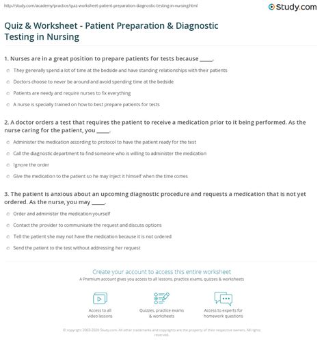 quiz and worksheet patient preparation and diagnostic