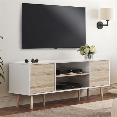 wampat mid century wood tv stand   flat screen modern tv