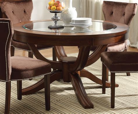 kayden transitional   dining table  glass top  cherry finish