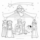 Nativity Magos Pesebre Monochrome Presents Wise Etapa Donnad sketch template