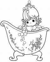 Precious Moments Coloring Bathing Girl sketch template