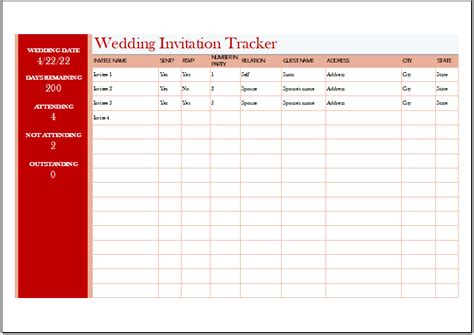 wedding invitation tracker template xls