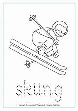 Winter Skiing Tracing Olympics Worksheets Handwriting Word Printables Worksheet Activity Sports Kids Olympic Preschool Coloring Activities Sport Games Activityvillage Pages sketch template