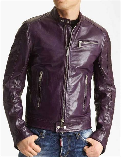 Mens Casual Purple Motorcycle Jacket Hjackets