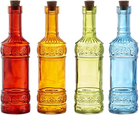 Style Setter 206284 Gb Set Of 4 Colored Glass Bottles Multi
