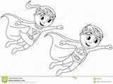 Superhero Coloring Pages Flying Kid Kids Template Drawing Happy Hero Clipart Female Cartoon Outline Girl Isolated Superheroes Super Stock Boy sketch template