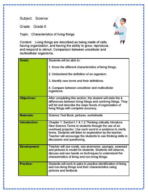 grade science lesson plan objectives