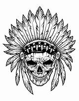 Coloring Skull Tattoo Pages Indian Chief Tattoos Adults Drawings Adult Tatoo Printable Color Native Vector Drawing American Men Print Designs sketch template