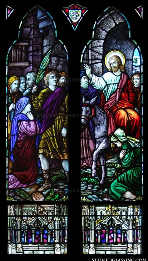 jesus enters jerusalem religious stained glass window