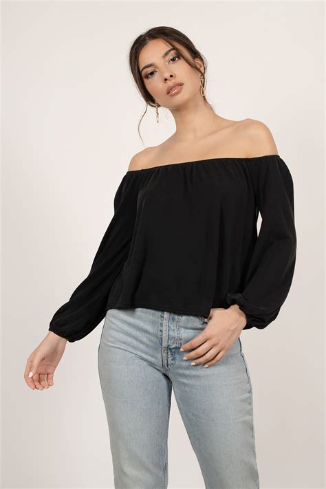 black blouse off shoulder blouse black long sleeve blouse