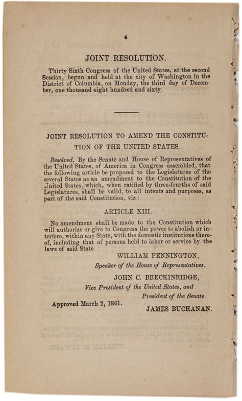 A Proposed Thirteenth Amendment To Prevent Secession 1861 Gilder