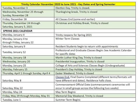 trinity announces spring  semester calendar trinity washington