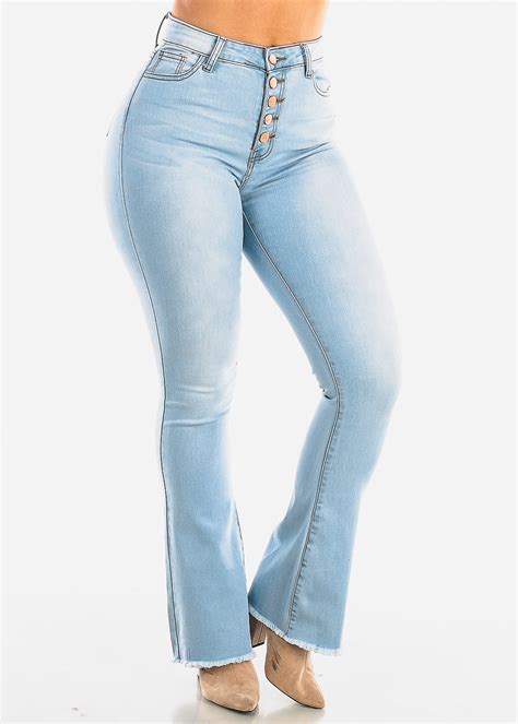 moda xpress womens high waisted jeans button  wide legged light