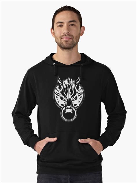 cloud strifes wolf emblem white lightweight hoodie  prime omega redbubble