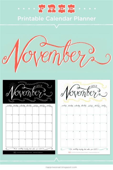 november printable calendar planner  happiness