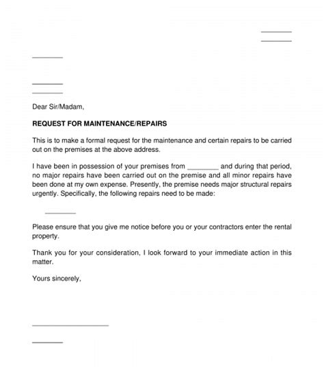 tenants maintenance request letter sample template