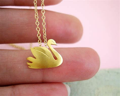 gold swan necklace swan necklace silver swan simple etsy
