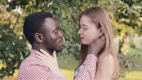 Interracial Couple Is Kissing Black Stock Footage Video 100 Royalty