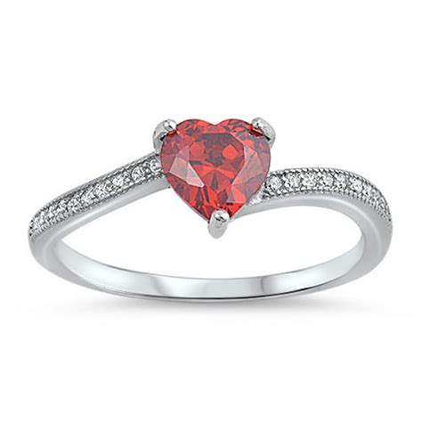 Sac Silver Choose Your Color Solitaire Simulated Garnet Heart Promise