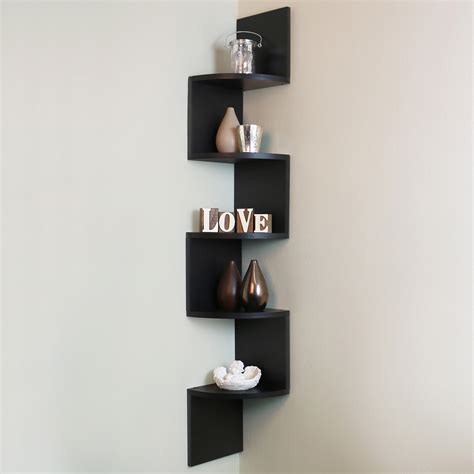 tier black wall mounted zigzag corner floating shelfshelves display