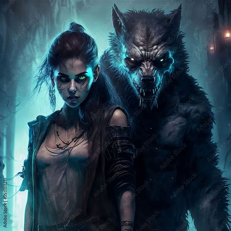 ilustrace werewolf   woman  magical forest digital art ze