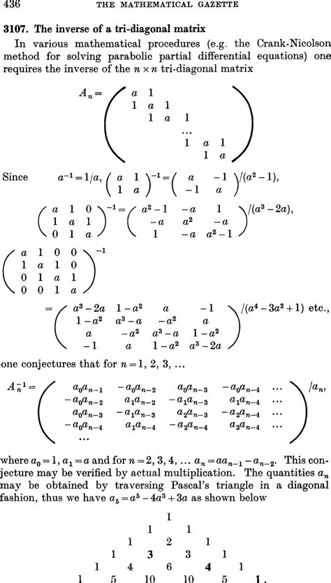 inverse   tri diagonal matrix  mathematical gazette