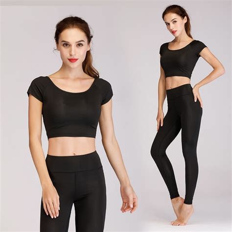 buy gxqil black yoga set fitness suit female dry fit