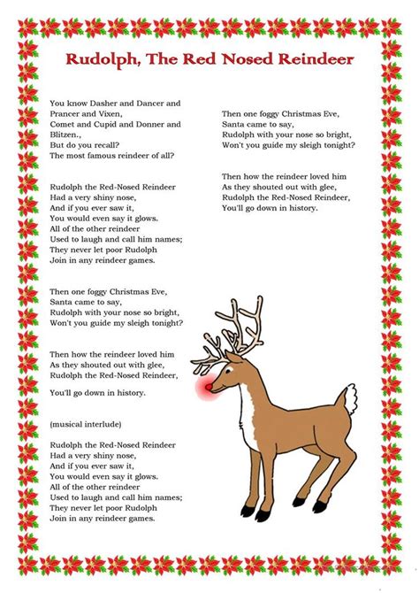 rudolph  red nosed reindeer english esl worksheets christmas