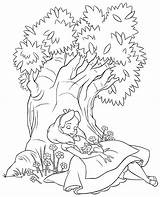 Coloring Alice Under Tree Pages Wonderland sketch template