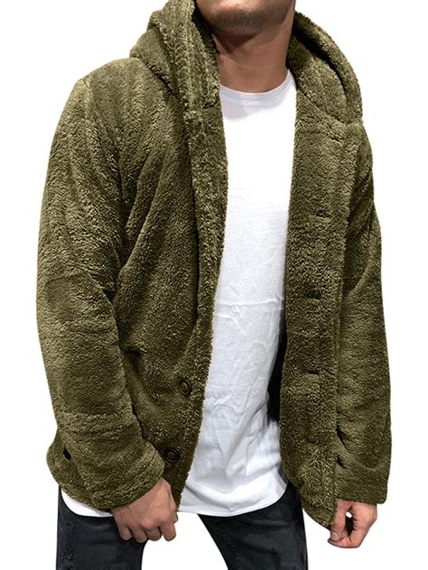 mens teddy bear jacket hoodie fluffy fleece cardigan winter warm hooded
