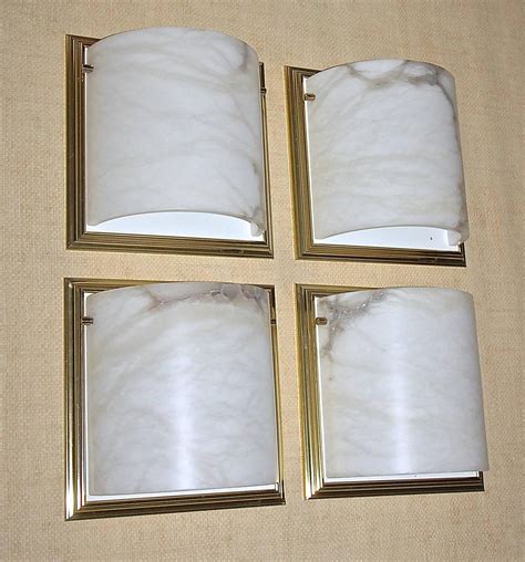 Four Lightolier Alabaster Brass Sconces For Sale At 1stdibs