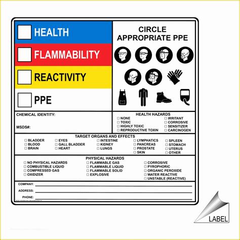 hazardous waste label template  health flammability reactivity