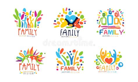 conjunto de vectores de diseno original de etiqueta  emblema de familia colorida ilustracion