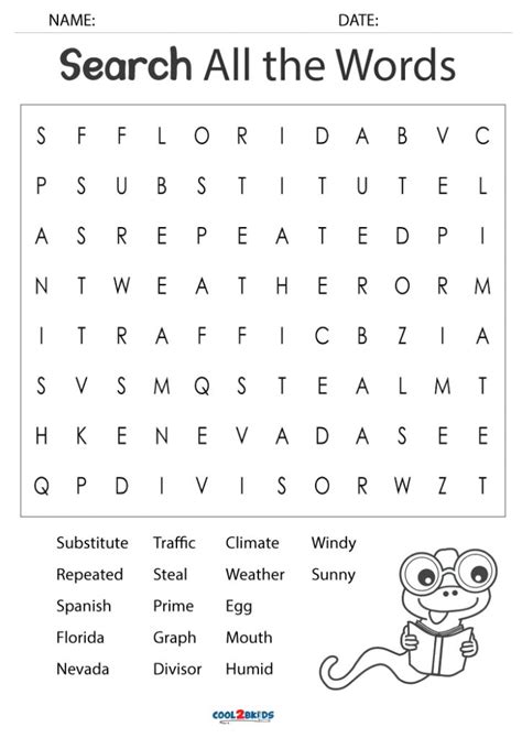 printable  grade word search coolbkids