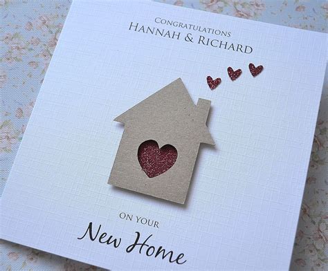 personalised  home house card handmade house  hearts  home