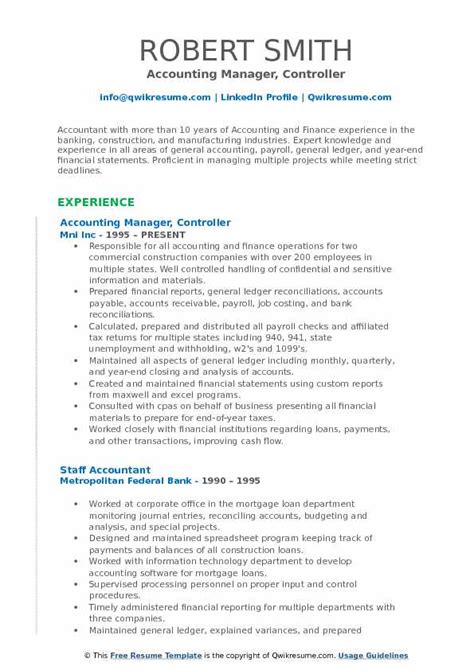 accounting manager controller resume samples qwikresume