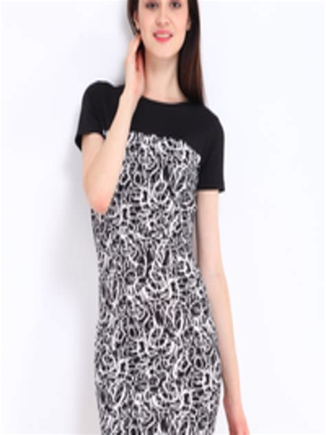 Buy Dressberry Black And White Printed Cling Berry Dress Dresses For