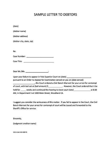 fillable  sample letter  debtors fax email print pdffiller