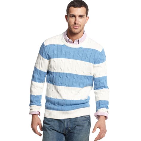 Tommy Hilfiger Connor Cable Stripe Crew Neck Sweater In Blue For Men