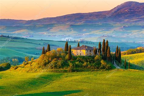 tuscany landscape  sunrise stock editorial photo  sborisov