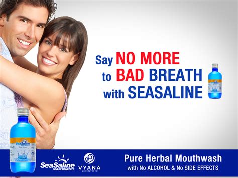 say no more to bad breath with seasaline use pure herbal mouthwash with