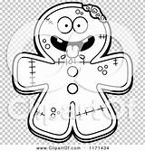 Zombie Gingerbread Hungry Mascot Outlined Coloring Clipart Cartoon Vector Cory Thoman sketch template