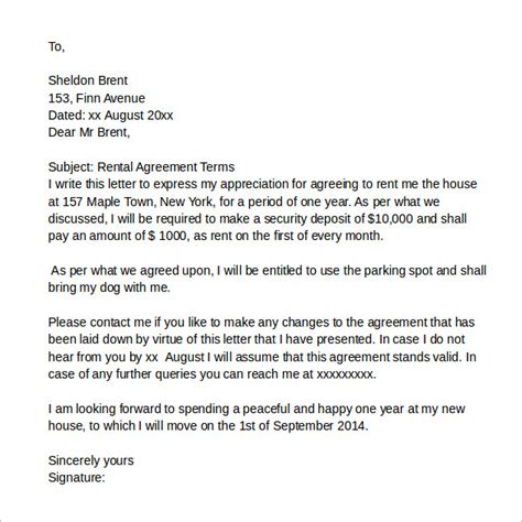 sample rental agreement letters sample templates